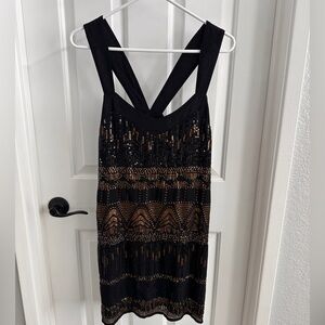 Black and Gold Sequin Dress